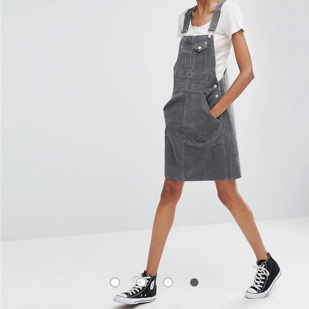 Asos Tall Cord Overall Dress in Washed Khaki - Olive
